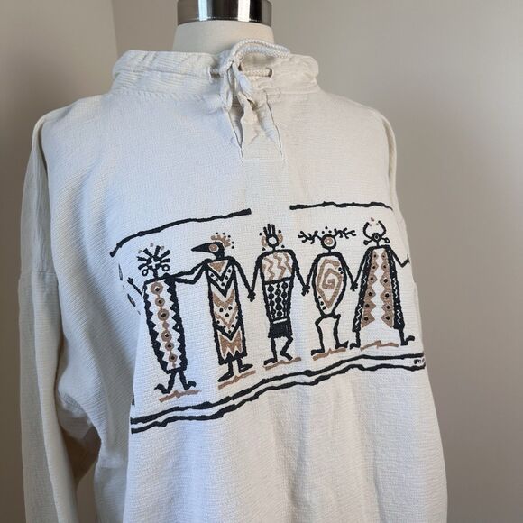 Vintage 4FUN Originals 1997 Pullover Womens Medium Tribal Drawstring Sweater - Picture 6 of 10